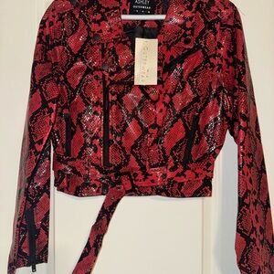 Ashley Stewart Vibrant Red Snake Pattern Jacket